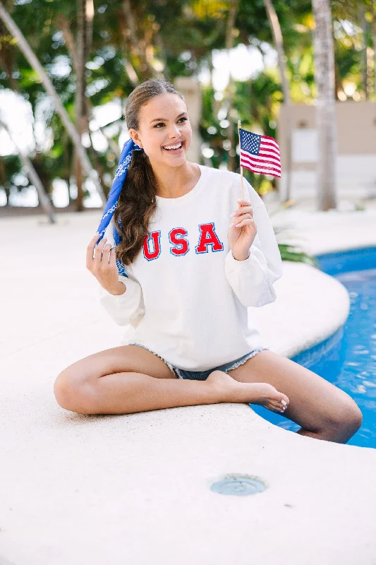 USA Patriotic White Varsity Corded Sweatshirt Hoodie with Drawcord Adjustable Secure USA Patriotic White Varsity Corded Sweatshirt Hoodie with Drawcord Adjustable Secure