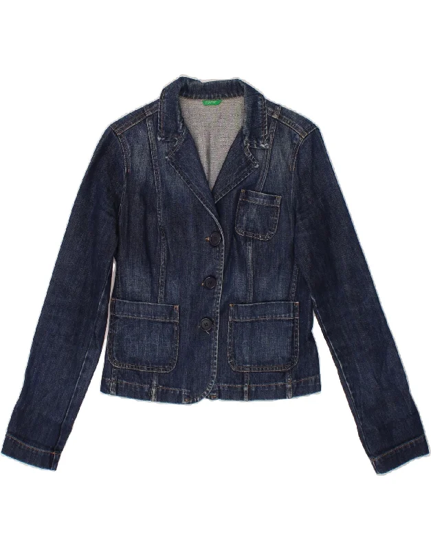 BENETTON Womens Crop Denim Jacket UK 10 Small Navy Blue Herringbone Jacket Checkered Jacket Solid Jacket BENETTON Womens Crop Denim Jacket UK 10 Small Navy Blue Herringbone Jacket Checkered Jacket Solid Jacket