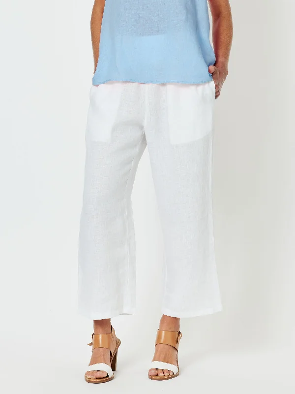 Lara Linen Wide Leg Pant - White Warm Wool Trousers