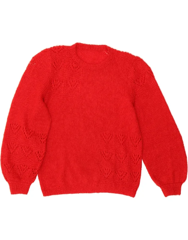 VINTAGE Womens Crew Neck Jumper Sweater UK 12 Medium Red Fitted Slim Tailored