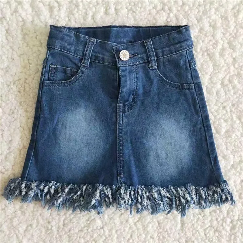 Blue Denim Tassels Baby Girls Casual Skirt wool skirt thick