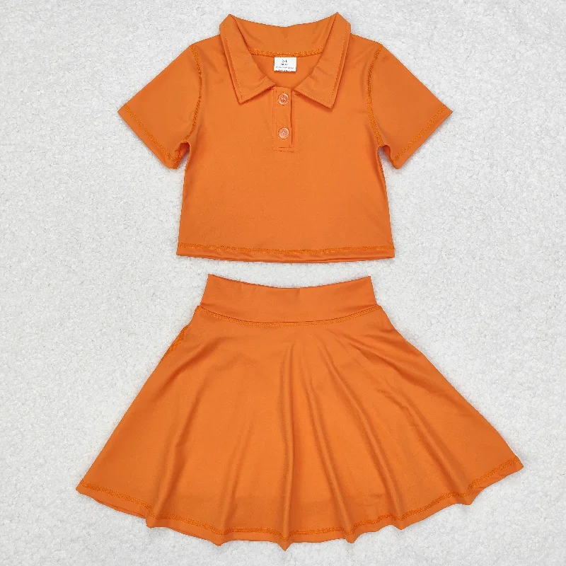 GSD1394 Solid color orange short sleeve skirt yoga suit breathable skirt fabric