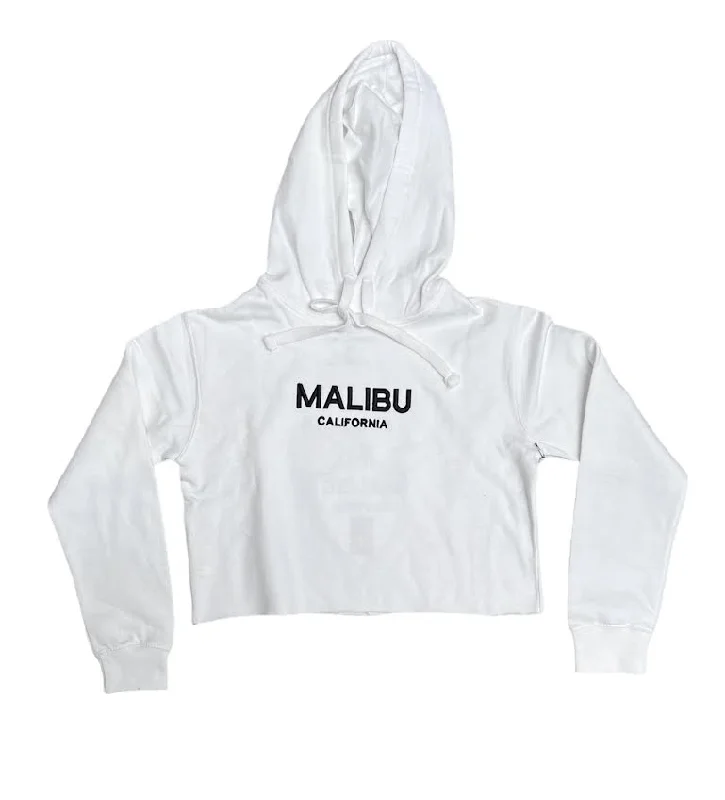 WOMENS WHITE MALIBU CROP HOODIE Hoodie with Ribbed Cuffs Snug Fit Comfort