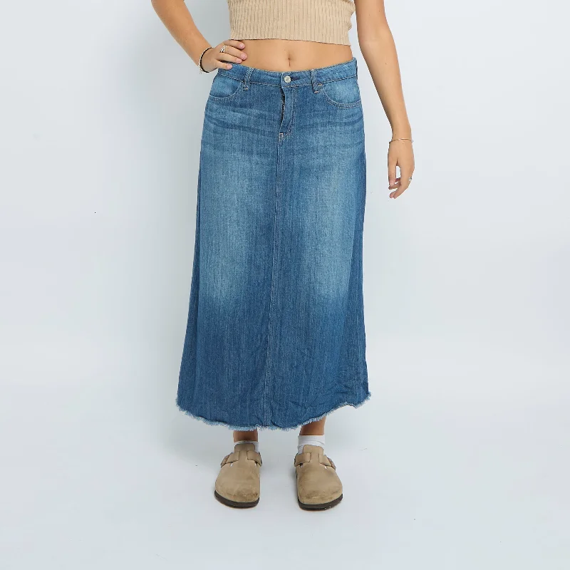 Denim Frayed Maxi Skirt - UK 10 denim skirt classic