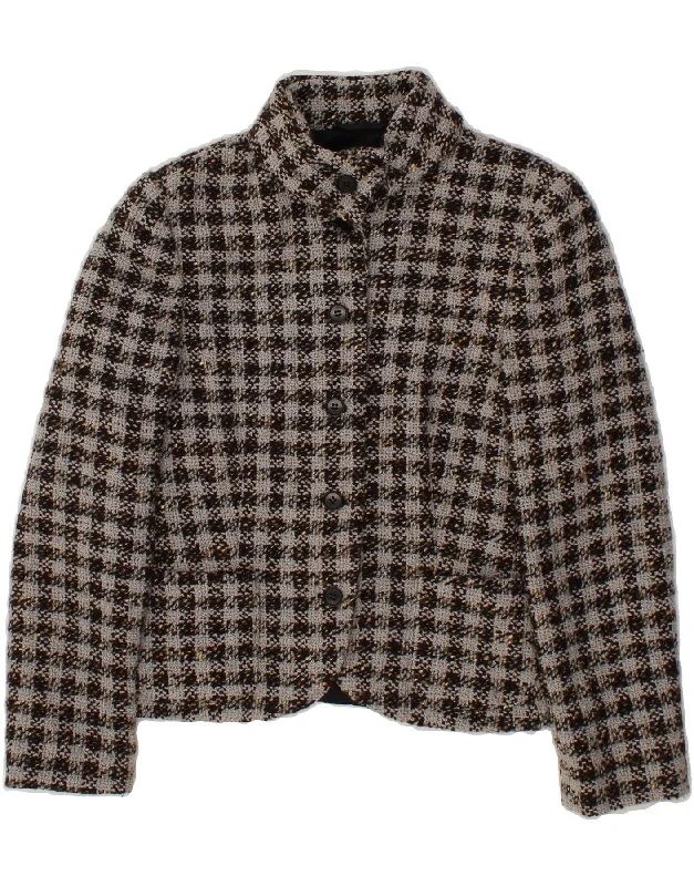 EMPORIO ARMANI Womens 5 Button Blazer Jacket IT 42 Medium Grey Check Wool Denim Jacket Leather Jacket Suede Jacket EMPORIO ARMANI Womens 5 Button Blazer Jacket IT 42 Medium Grey Check Wool Denim Jacket Leather Jacket Suede Jacket