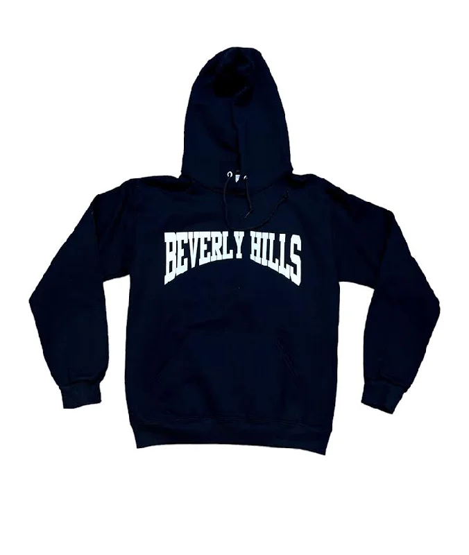 WOMENS BEVERLY HILLS COLLEGE LOGO HOODIE - BLACK Hoodie with Hem Frayed Vintage Worn WOMENS BEVERLY HILLS COLLEGE LOGO HOODIE - BLACK Hoodie with Hem Frayed Vintage Worn