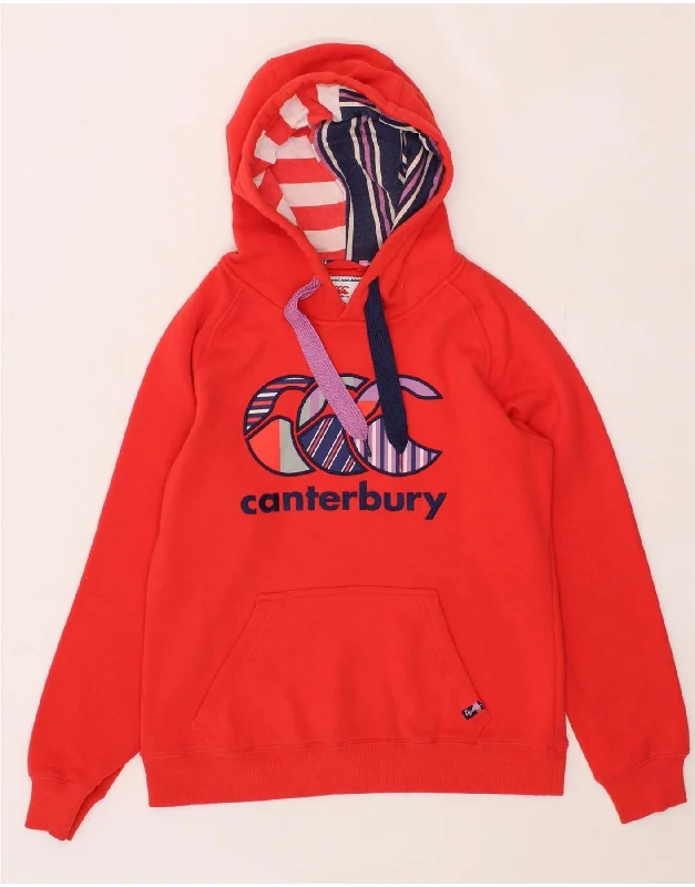 CANTERBURY Womens Graphic Hoodie Jumper UK 10 Small  Red Cotton Hoodie with Metallic Shiny Futuristic