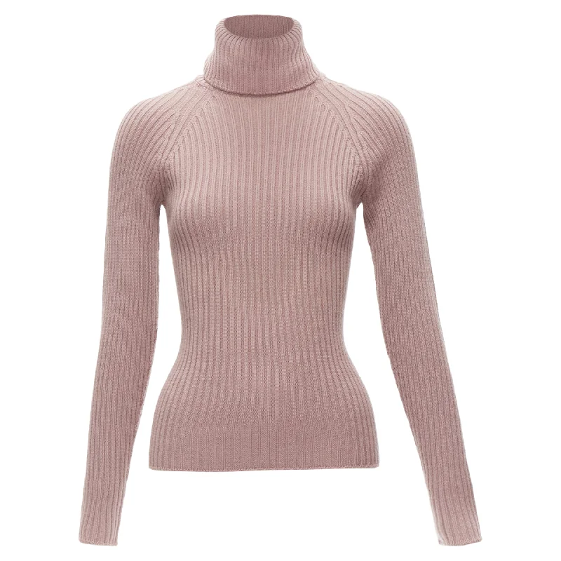 Dolce & Gabbana mauve raglan ribbed turtleneck sweater top Solid Color Striped Floral Print