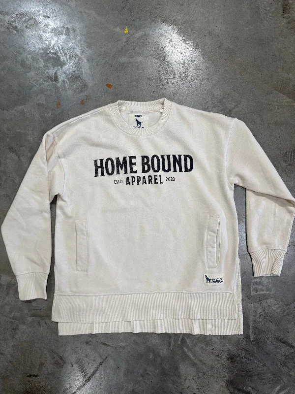Authentic Home Bound Logo Crewneck Sweatshirt - Coconut Hoodie with Distressed Vintage Worn