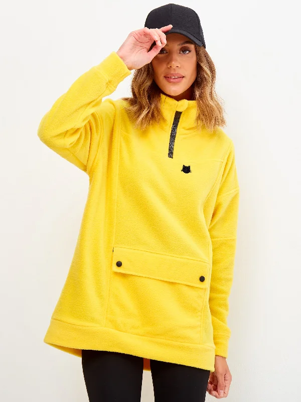 Yellow Fleece sweatshirt CATFLEES Hoodie with Set-In Sleeves Structured Classic