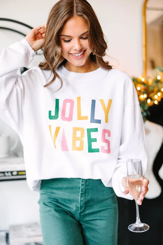 Jolly Vibes Only White Corded Graphic Sweatshirt Hoodie with Hem Drawcord Adjustable Customizable Jolly Vibes Only White Corded Graphic Sweatshirt Hoodie with Hem Drawcord Adjustable Customizable
