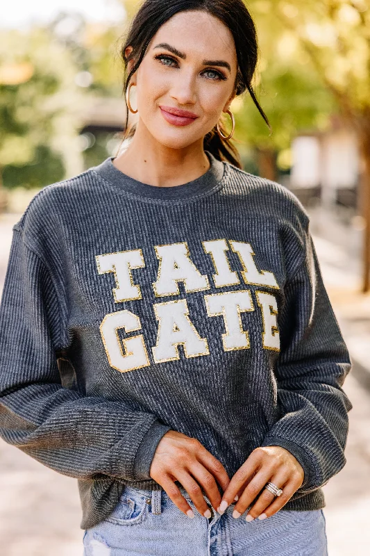 Tailgate Black Varsity Corded Sweatshirt Hoodie with Turtle Neck Cozy Winter