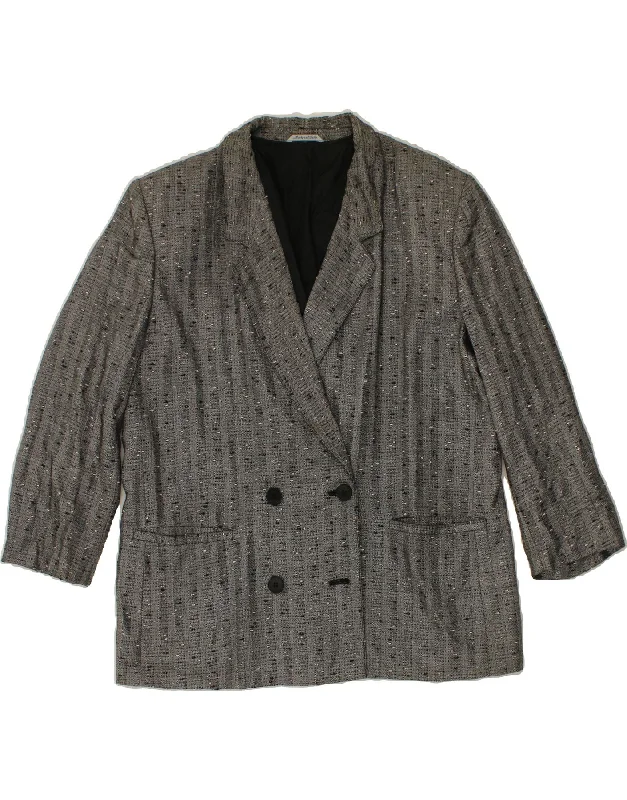 VINTAGE Womens Double Breasted Blazer Jacket UK 20 2XL Grey Striped Appliqued Jacket Beaded Jacket Sequined Jacket VINTAGE Womens Double Breasted Blazer Jacket UK 20 2XL Grey Striped Appliqued Jacket Beaded Jacket Sequined Jacket