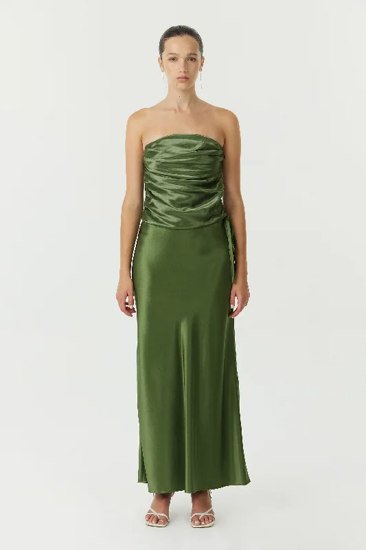 Third Form Satin Bias Tie Side Skirt - Olive velvet skirt sumptuous
