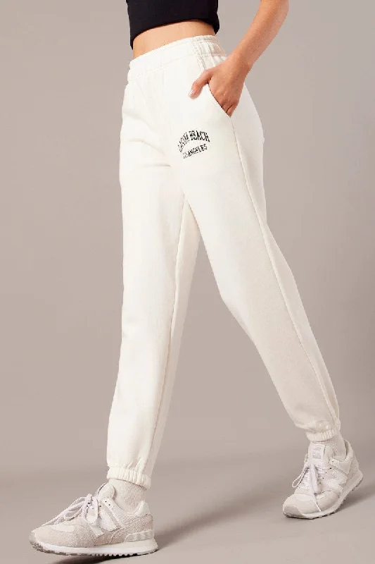 White Track Pants High Rise Lightweight Linen Pants