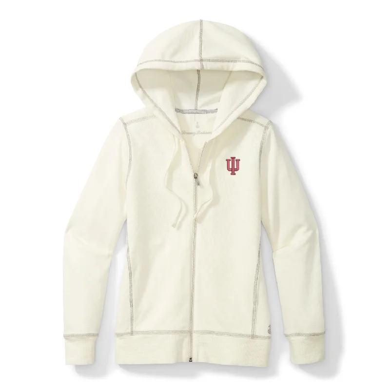 Indiana Hoosiers Women's Tommy Bahama Tobago Bay Zippered Hoodie Hoodie with Hem Lace Feminine Delicate