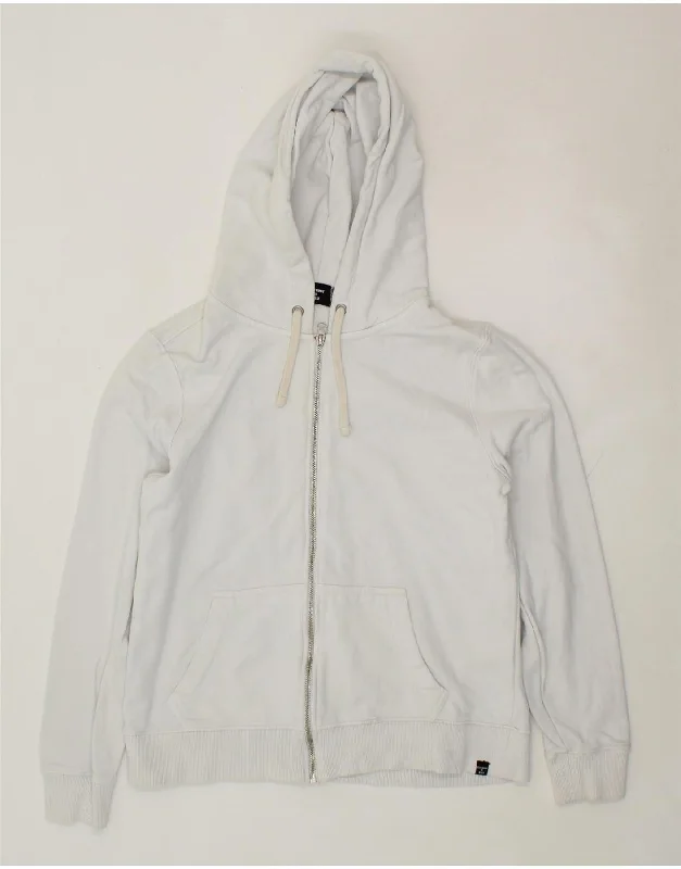 SUPERDRY Womens Zip Hoodie Sweater UK 14 Large White Neon Metallic Matte