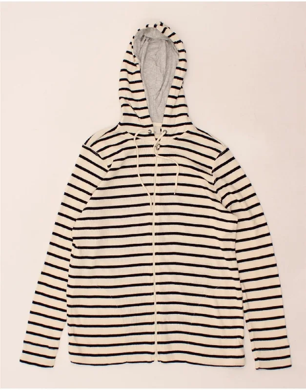 L.L.BEAN Womens Zip Hoodie Sweater UK 16 Large White Striped Cotton Fleece Sweater Nylon Polyester L.L.BEAN Womens Zip Hoodie Sweater UK 16 Large White Striped Cotton Fleece Sweater Nylon Polyester