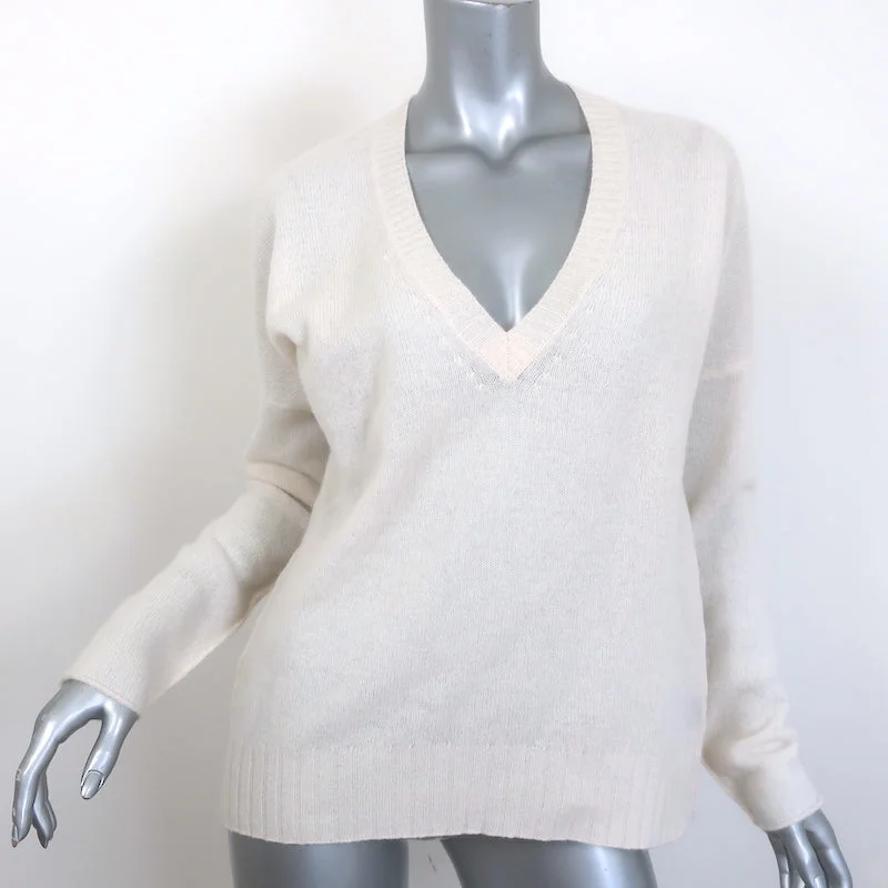 Rocky Barnes x 360 Rylee Cashmere V-Neck Sweater Cream Size Small Front Pockets Side Pockets Patch Pockets Rocky Barnes x 360 Rylee Cashmere V-Neck Sweater Cream Size Small Front Pockets Side Pockets Patch Pockets