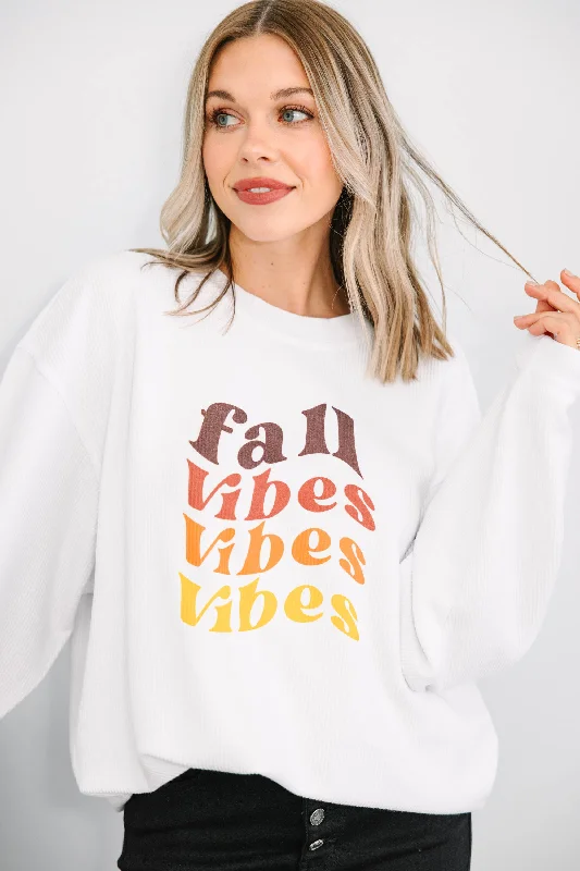 All The Fall Vibes White Corded Graphic Sweatshirt Graphic Hoodie Design Print