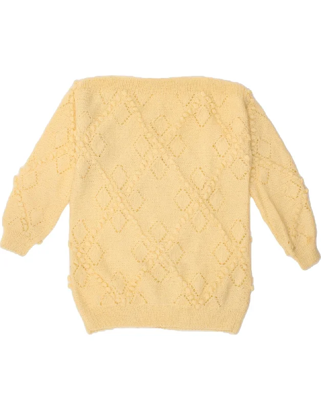 VINTAGE Womens Boat Neck Jumper Sweater UK 16 Large Yellow Lightweight Heavyweight Midweight