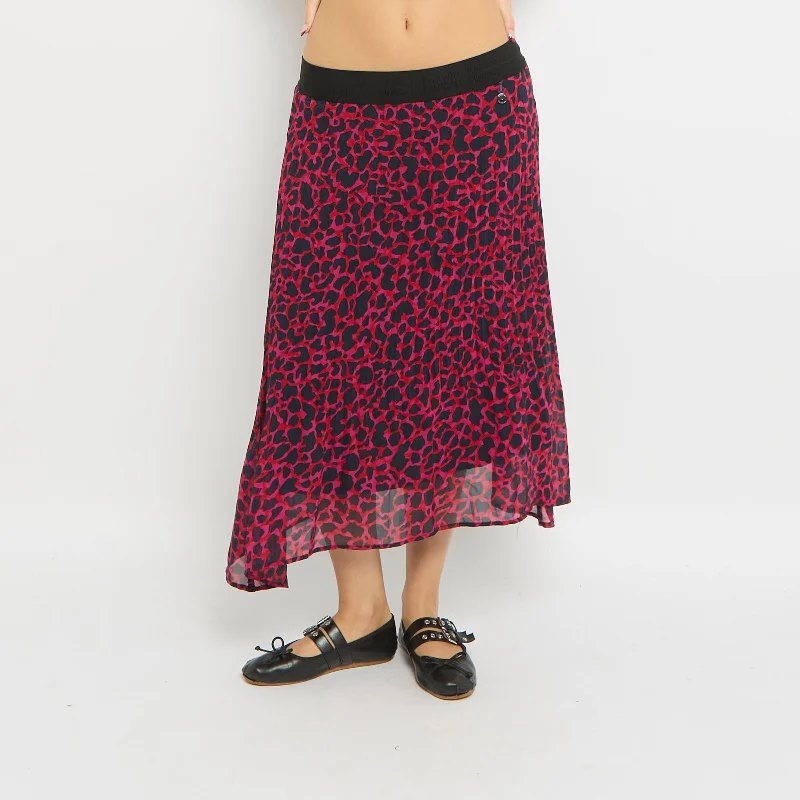 Leopard Print Pleated Elastic Waist Band Midi Skirt-UK 10 lace skirt intricate