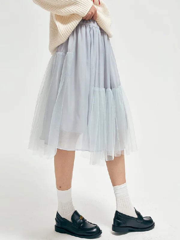 Patchwork mesh skirt ruffled skirt detail