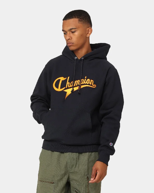 Champion Script Hoodie Navy Hoodie with Zipper Placket Modern Functional