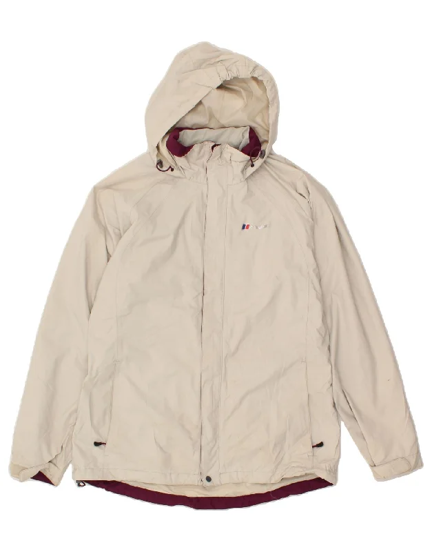BERGHAUS Womens Hooded Windbreaker Jacket UK 14 Large White Polyamide Tailored Jacket Straight Jacket A-Line Jacket BERGHAUS Womens Hooded Windbreaker Jacket UK 14 Large White Polyamide Tailored Jacket Straight Jacket A-Line Jacket
