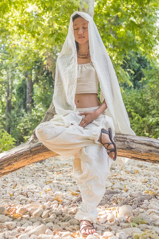 Namaste ॐ Outfit ⋙⋘ Tulsi Rudraksha Necklace ๑ Natural Cotton Scarf ๑ Cotton Tie Top ๑ Harem Pants Formal Stretch Pants