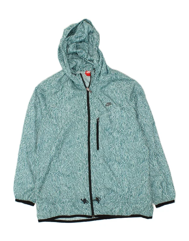 NIKE Womens Abstract Pattern Hooded Rain Jacket UK 18 XL Turquoise Fleece Fabric Down Fabric Feather Fabric NIKE Womens Abstract Pattern Hooded Rain Jacket UK 18 XL Turquoise Fleece Fabric Down Fabric Feather Fabric