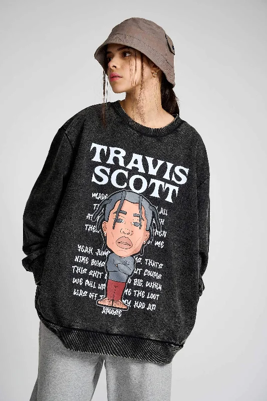 Travis Scott Faded Effect Heavyweight Sweatshirt Hoodie with Elastic Waist Stretchable Comfortable