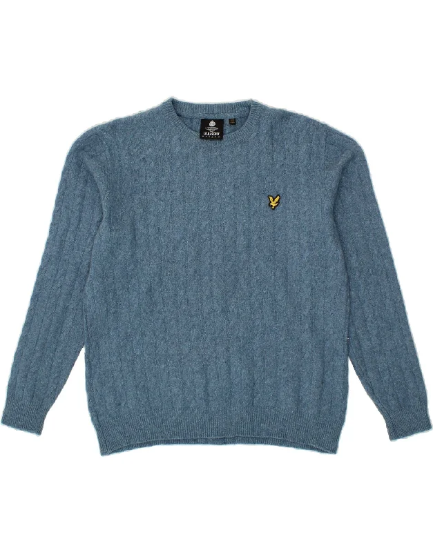 LYLE & SCOTT Womens Crew Neck Jumper Sweater UK 16 Large Blue Cotton Transparent Opaque Sheer