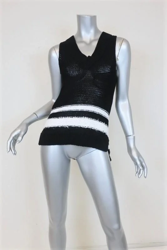 Rag & Bone Top Dina Black/White Striped Cotton-Blend Size Small Sweater Vest Soft Cozy Warm