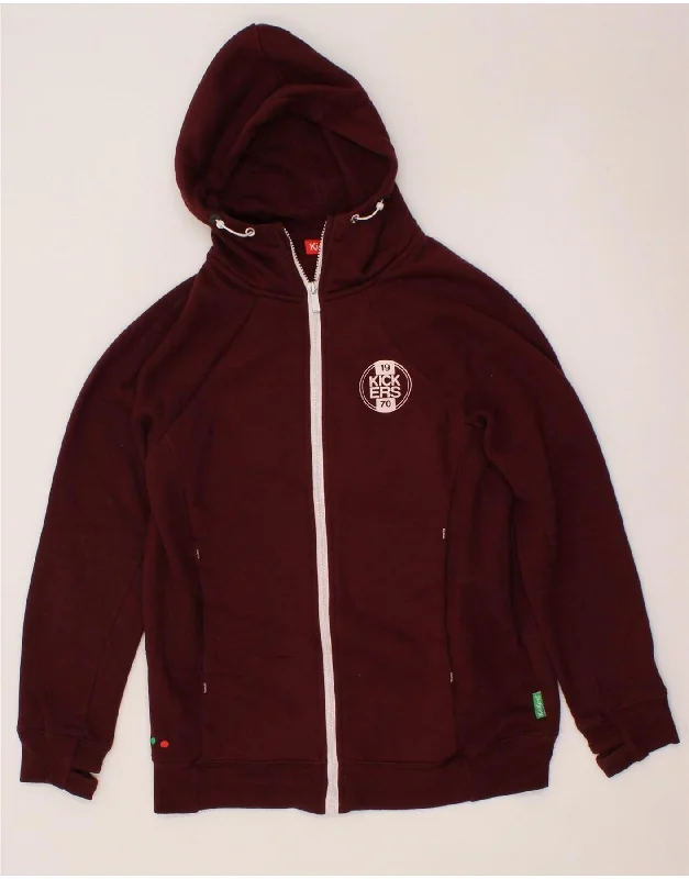 KICKERS Womens Zip Hoodie Sweater UK 10 Small Maroon Front Pockets Side Pockets Patch Pockets KICKERS Womens Zip Hoodie Sweater UK 10 Small Maroon Front Pockets Side Pockets Patch Pockets