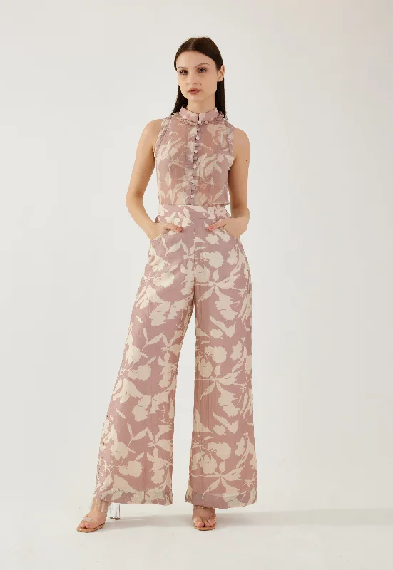 Rose pink and  cream floral pants Fashionable Track Pants