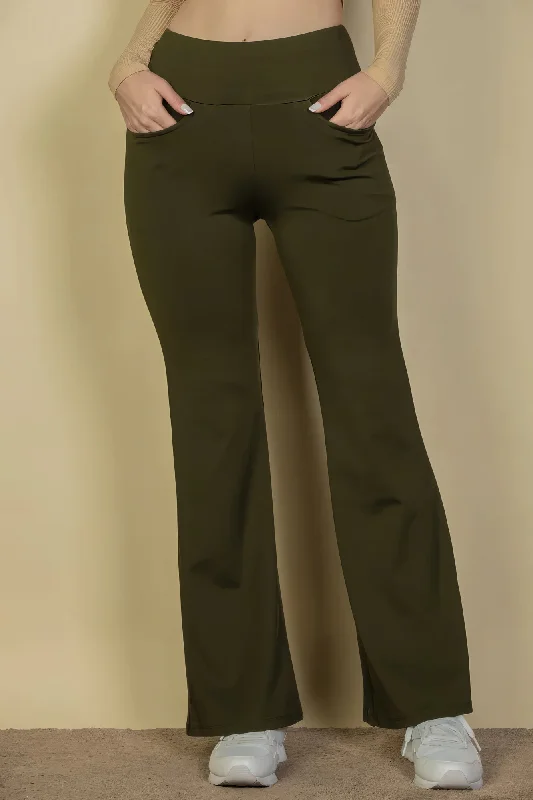 High Waisted Front Pocket Flare Pants Classic Straight-Leg Pants