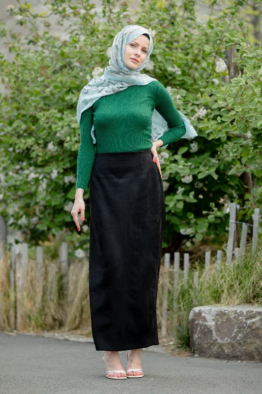 Black Suede Pencil Maxi Skirt-CLEARANCE cashmere skirt fine