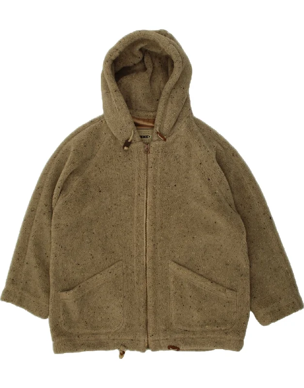 VINTAGE Womens Oversized Hooded Fleece Jacket UK 14 Large Beige Flecked Welt Pockets Slit Pockets Flap Pockets VINTAGE Womens Oversized Hooded Fleece Jacket UK 14 Large Beige Flecked Welt Pockets Slit Pockets Flap Pockets
