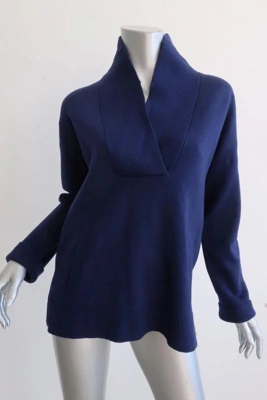 J.Crew Collection Shawl Popover Sweater Navy Bonded Wool Size Small Style F5369 Fleece Sweater Nylon Polyester