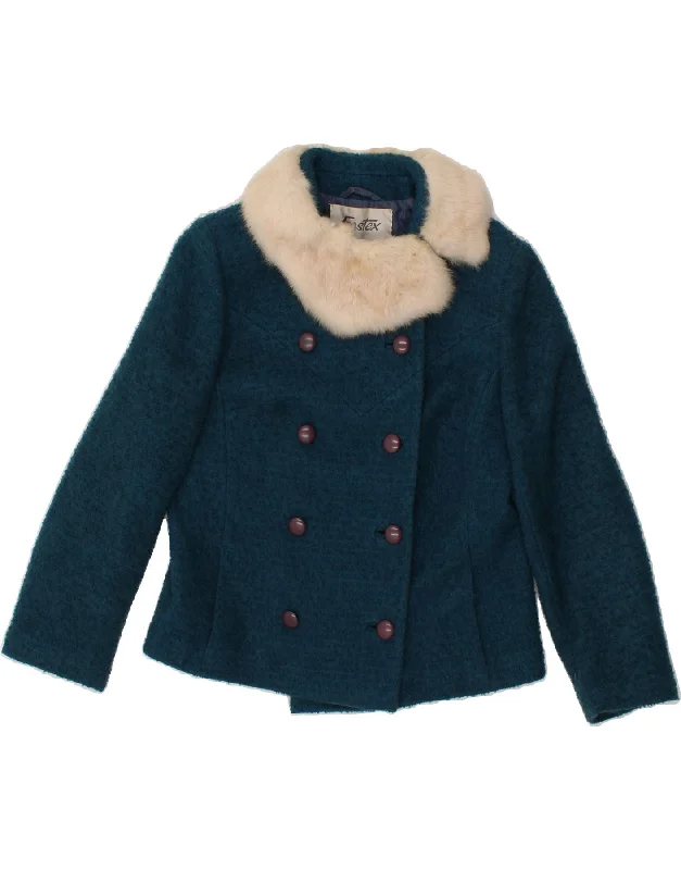 VINTAGE Womens Double Breasted Jacket UK 14 Medium Blue Notch Collar Jacket Peter Pan Collar Jacket Cowl Neck Jacket VINTAGE Womens Double Breasted Jacket UK 14 Medium Blue Notch Collar Jacket Peter Pan Collar Jacket Cowl Neck Jacket