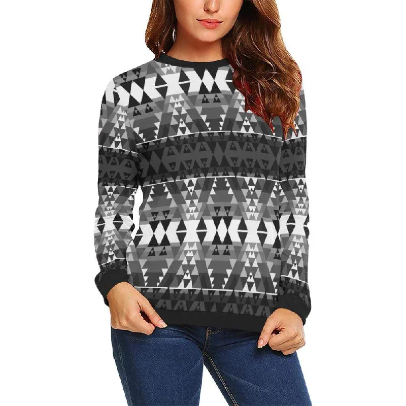 Writing on Stone Black and White Crewneck Sweatshirt for Women Hooded Sweatshirt Casual Wear Street Style
