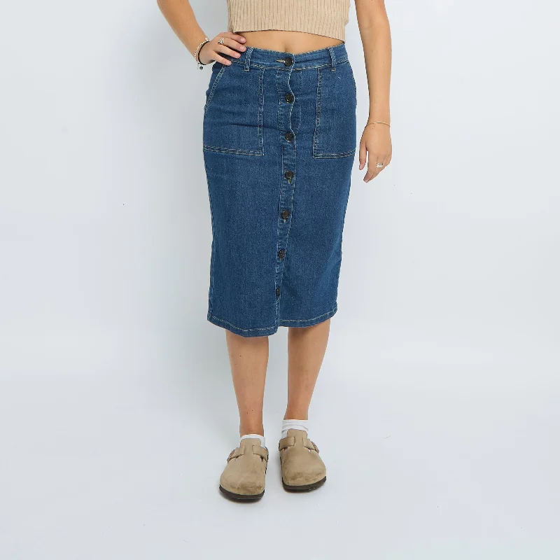 Denim Stitch  Midi Skirt - UK 10 corduroy skirt comfortable