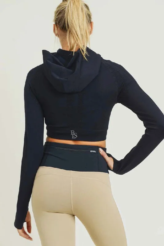 SOLD OUT - FearLESS Crop Hoodie Jacket - Black Hoodie with Neon Bright Vibrant
