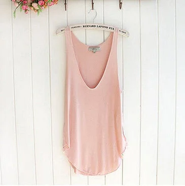 Woman Lady Sleeveless V-Neck Candy Vest Loose Tank Tops long tank top