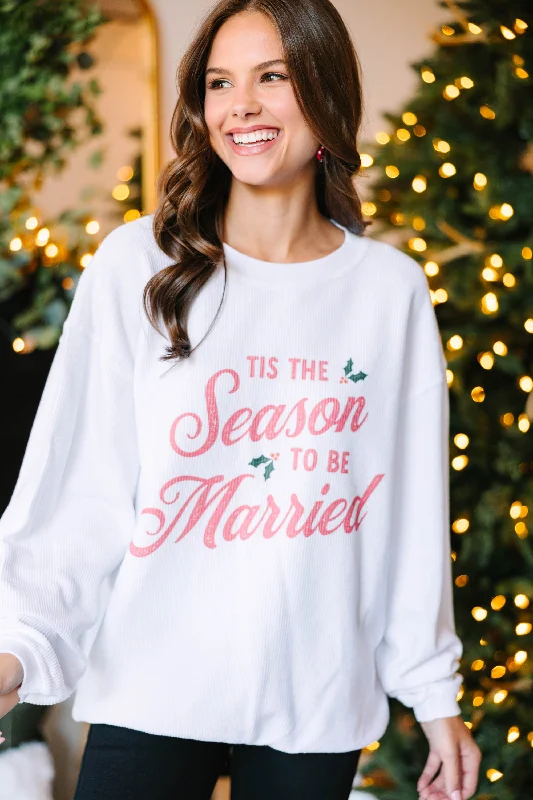 Season To Be Married White Graphic Corded Sweatshirt Hoodie with Belted Waist Structured Tailored Season To Be Married White Graphic Corded Sweatshirt Hoodie with Belted Waist Structured Tailored
