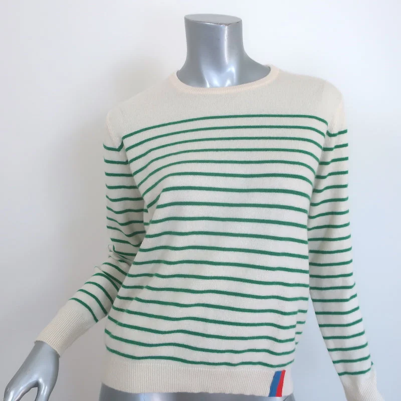 Kule Sophie Cashmere Striped Crewneck Sweater Ivory/Green Size Small Mesh Blend Leather Blend Suede Blend Kule Sophie Cashmere Striped Crewneck Sweater Ivory/Green Size Small Mesh Blend Leather Blend Suede Blend