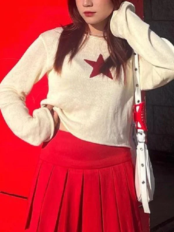 Star Crochet Knit Cropped Sweater Stylish Fashionable Trendy