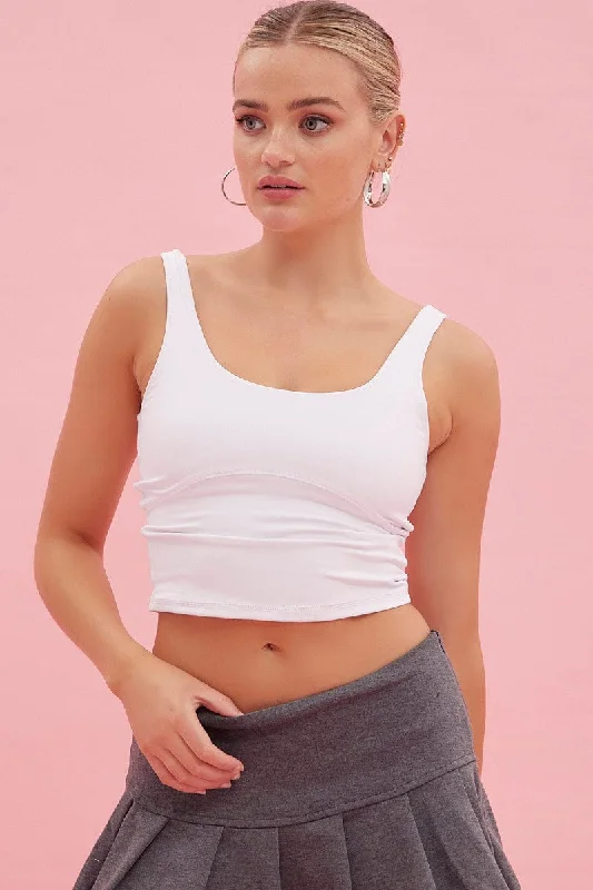 White Tank Top Sleeveless Underseam Activewear trendy tank top