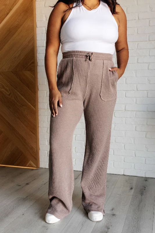 Hazel Blues® |  Set Process Mineral Wash Waffle Knit Pants in Brown Casual Sweatpants Style